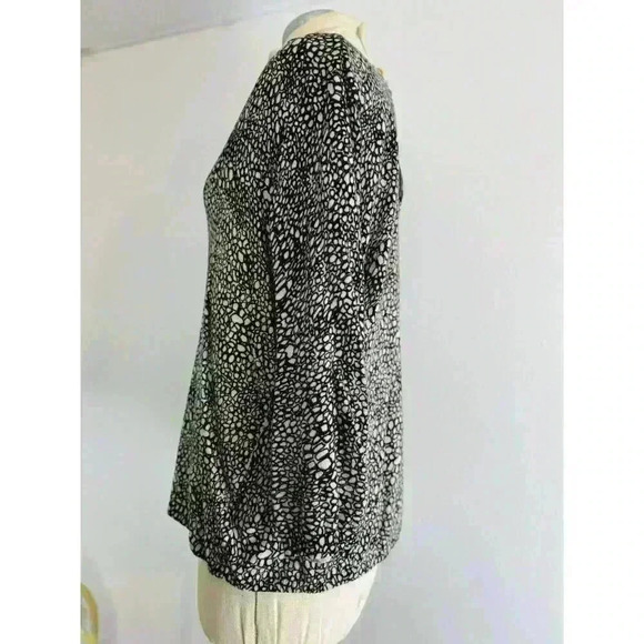 Dana Buchman Sweater Womens XL Black Tan Animal Print 3/4 Sleeve Rear Zip Casual - Picture 8 of 10